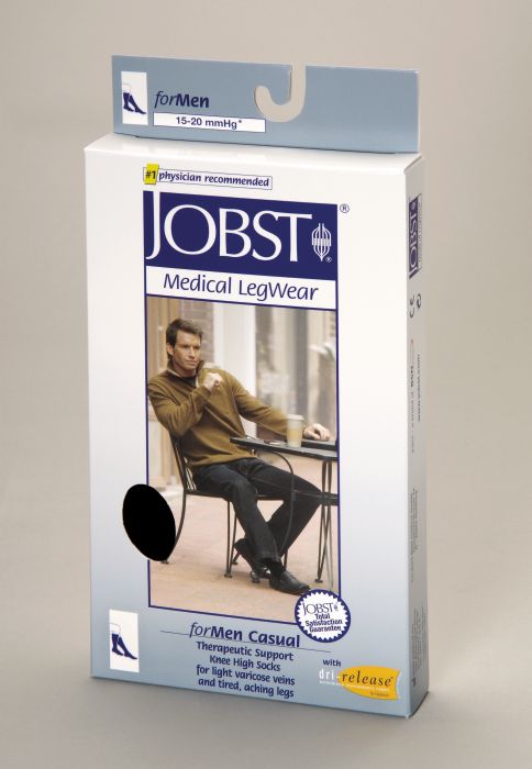 Jobst For Men Casual Compression Support Knee High 15-20mmHg, Small, Black